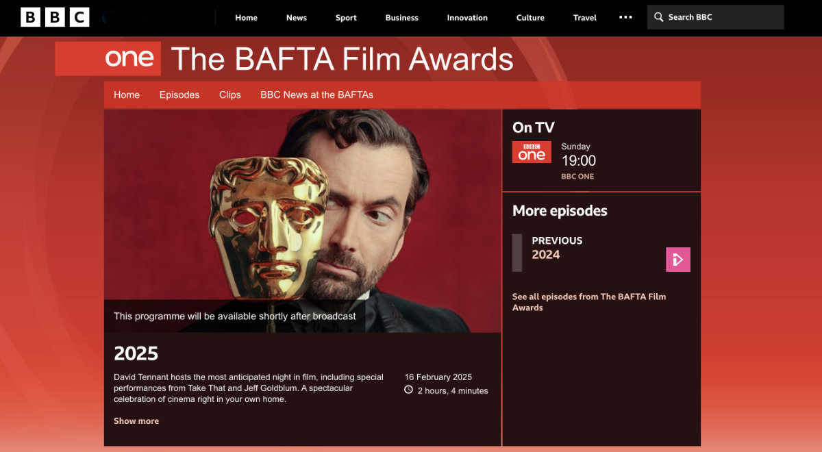 Watch BAFTA Awards on BBC iPlayer in Australia